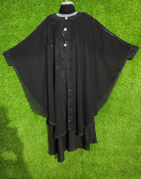 Humeira Abaya Black Colour Side Buta Farasha in Al Nida Fabric - 54, Black, 300 gm