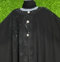 Humeira Abaya Black Colour Side Buta Farasha in Al Nida Fabric - 54, Black, 300 gm