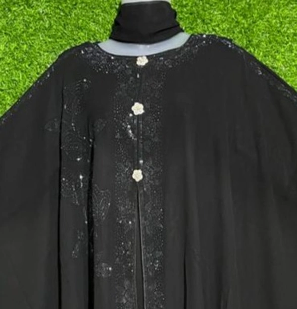 Humeira Abaya Black Colour Side Buta Farasha in Al Nida Fabric - 54, Black, 300 gm
