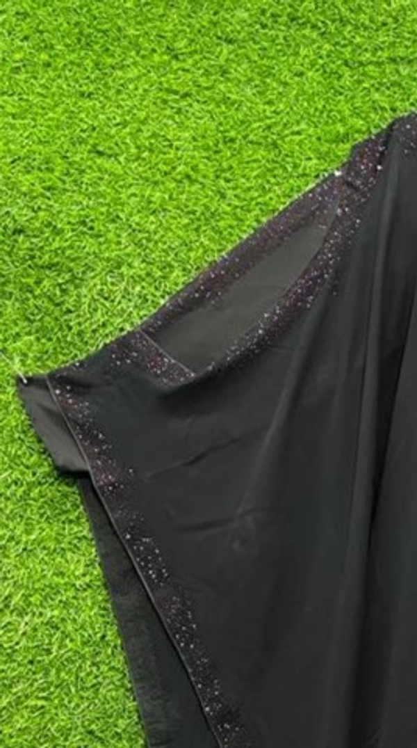 Humeira Abaya Red Type Stone Work Cut Farasha in Al Nida Fabric - 54, Black, 300 gm