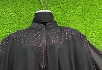 Humeira Abaya Red Type Stone Work Cut Farasha in Al Nida Fabric - 54, Black, 300 gm