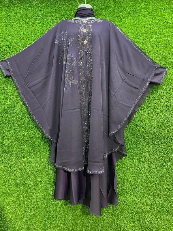 Humeira Abaya Side Simple Buta Purple Colour Farasha in Al Nida Fabric - 54, Purple, 300 gm