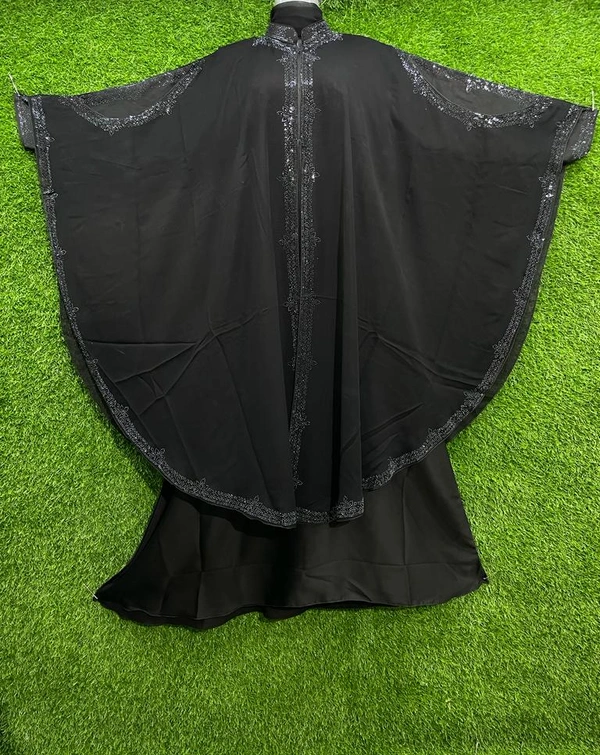 Humeira Abaya Cut Sleeves Farasha in Black Colour Stone & Fabric - 54, Black, 300 gm