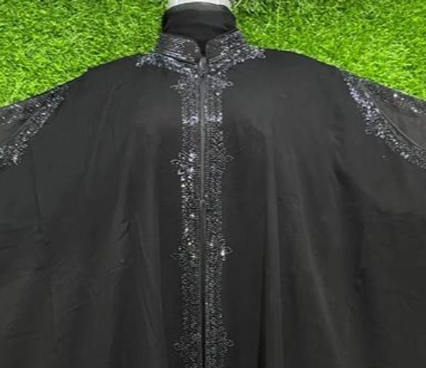 Humeira Abaya Cut Sleeves Farasha in Black Colour Stone & Fabric - 54, Black, 300 gm
