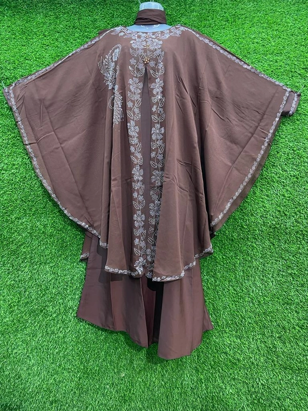 Humeira Abaya Dubai Style Light Brown Side Buta Farasha in Al Nida Fabric - 54, Light Brown, 300 gm