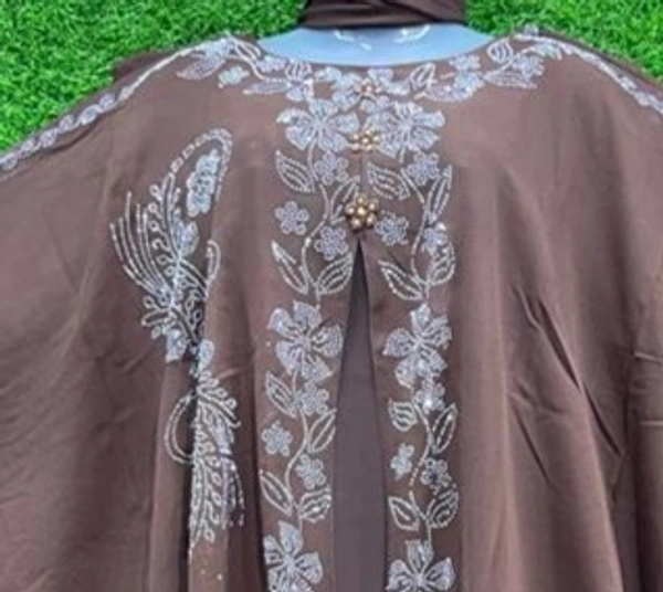 Humeira Abaya Dubai Style Light Brown Side Buta Farasha in Al Nida Fabric - 54, Light Brown, 300 gm