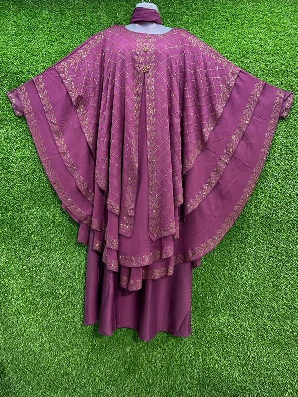 Humeira Abaya Dubai Style Pink Colour Heavy Farasha in Al Nida Fabric - 54, Pink, 300 gm