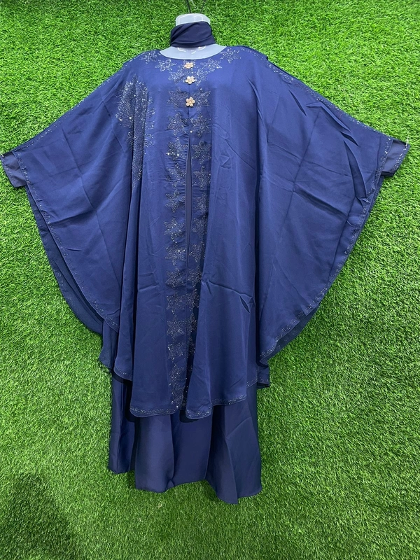 Humeira Abaya Side Buta Star Bell Farasha in Al Nida Fabric - 54, Blue, 300 gm
