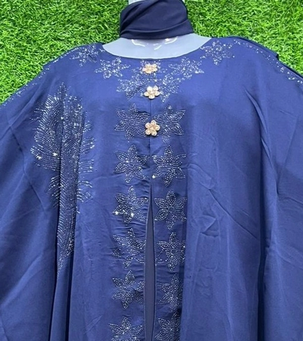 Humeira Abaya Side Buta Star Bell Farasha in Al Nida Fabric - 54, Blue, 300 gm