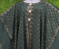 Humeira Abaya Heavy Work Green Colour Triple Layer Stone Work MS Abaya in Al Nida Fabric - 54, Green, 300 gm
