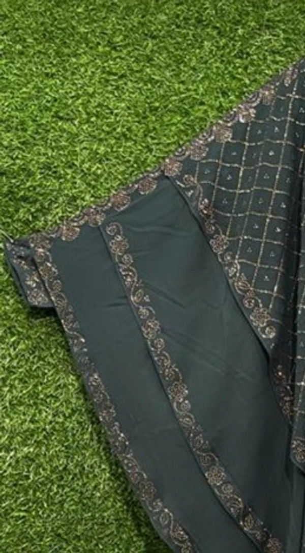 Humeira Abaya Heavy Work Green Colour Triple Layer Stone Work MS Abaya in Al Nida Fabric - 54, Green, 300 gm