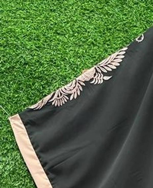 Humeira Abaya Dubai Style 2 Flower White Embroidery Abaya in Al Nida Fabric - 54, Black, 300 gm
