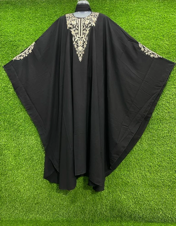 Humeira Abaya V Embroidery Style Black Colour Abaya in Al Firdous - 54, Black, 300 gm