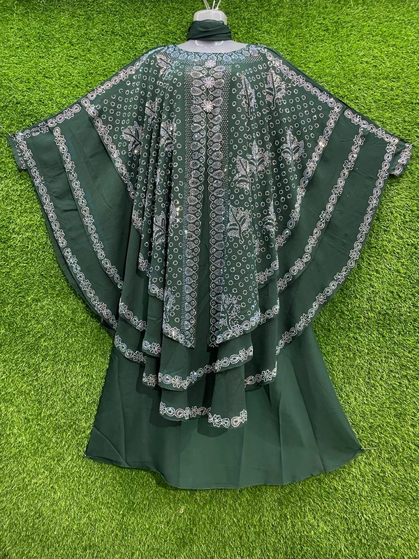 Humeira Abaya Leaf Style Stone Work Abaya in Al Nida Fabric - 54, Green, 300 gm