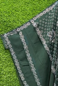 Humeira Abaya Leaf Style Stone Work Abaya in Al Nida Fabric - 54, Green, 300 gm