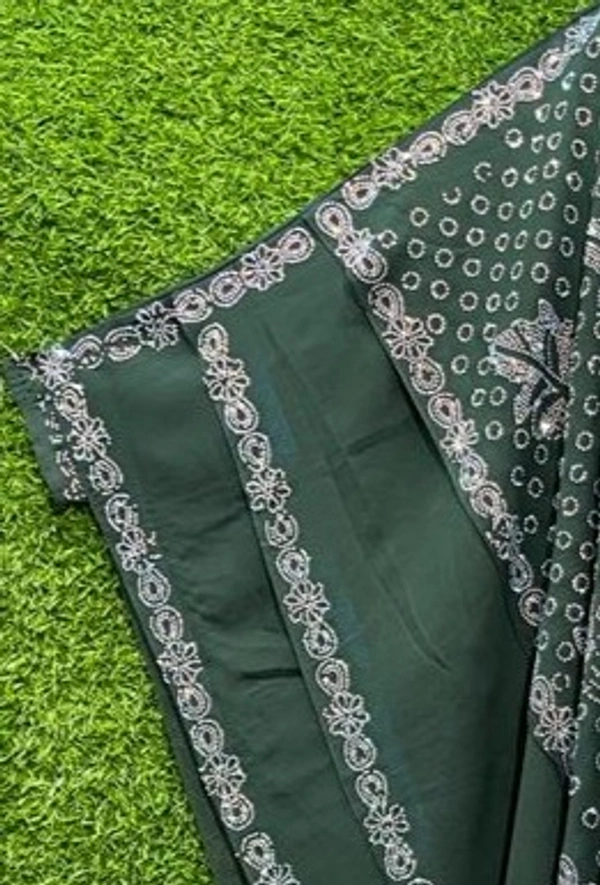 Humeira Abaya Leaf Style Stone Work Abaya in Al Nida Fabric - 54, Green, 300 gm