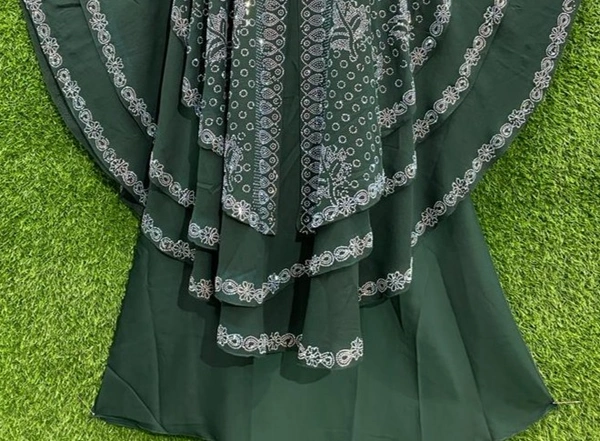Humeira Abaya Leaf Style Stone Work Abaya in Al Nida Fabric - 54, Green, 300 gm