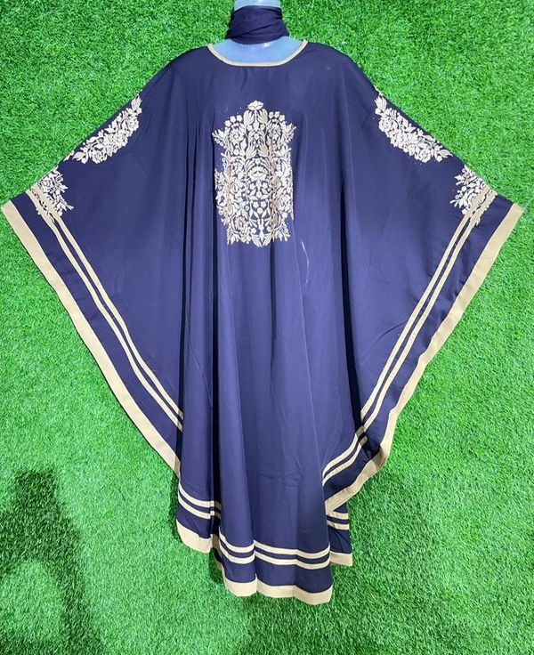 Humeira Abaya Dubai Style Big Buta Embroidery & last Colour Patti in Al Firdous Fabric - 54, Blue, 300 gm