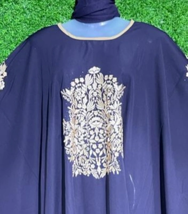 Humeira Abaya Dubai Style Big Buta Embroidery & last Colour Patti in Al Firdous Fabric - 54, Blue, 300 gm
