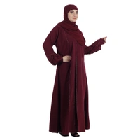 Humeira Abaya Baloon Kuff Sleeves Abaya With Front Stone & Button Kali Style Burkha Abaya for Girls with Dupatta & NosePiece - 54, Red, 300 gms