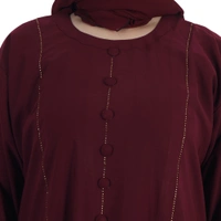 Humeira Abaya Baloon Kuff Sleeves Abaya With Front Stone & Button Kali Style Burkha Abaya for Girls with Dupatta & NosePiece - 54, Red, 300 gms