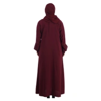 Humeira Abaya Baloon Kuff Sleeves Abaya With Front Stone & Button Kali Style Burkha Abaya for Girls with Dupatta & NosePiece - 54, Red, 300 gms
