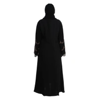 Humeira Abaya 3 Layer Cutwor Golden Stone Work Sleeves Simple Abaya in Al Nida Fabric - 54, Black, 300 gms