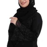 Humeira Abaya Dubai Style Double Bottom Layer Burkha in Al Nida Fabric With Stone Work - 54, Black, 300 gms