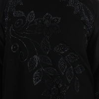Humeira Abaya Dubai Style Double Bottom Layer Burkha in Al Nida Fabric With Stone Work - 54, Black, 300 gms