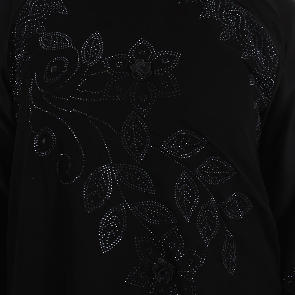 Humeira Abaya Dubai Style Double Bottom Layer Burkha in Al Nida Fabric With Stone Work - 54, Black, 300 gms