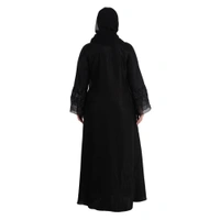Humeira Abaya Dubai Style Double Bottom Layer Burkha in Al Nida Fabric With Stone Work - 54, Black, 300 gms