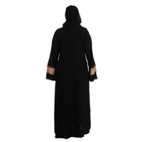 Humeira Abaya Dubai Style Front Leaf Embroidery Beautiful Abaya in Al Firdous Fabric - 54, Black, 300 gms