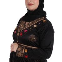Humeira Abaya Heavy Golden Stone & Flower Work Burkha in Crystal Fabric - 54, Black, 300 gms