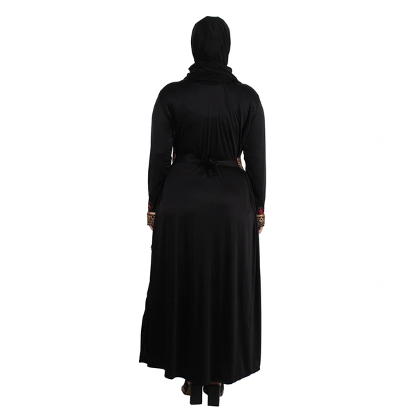 Humeira Abaya Heavy Golden Stone & Flower Work Burkha in Crystal Fabric - 54, Black, 300 gms