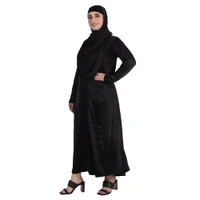 Humeira Abaya Dubai Style Crystal Embroidery Burkha With Pearl & Stone Work With Dupatta & NosePiece - 54, Black, 300 gms