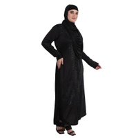 Humeira Abaya Dubai Style Crystal Embroidery Burkha With Pearl & Stone Work With Dupatta & NosePiece - 54, Black, 300 gms