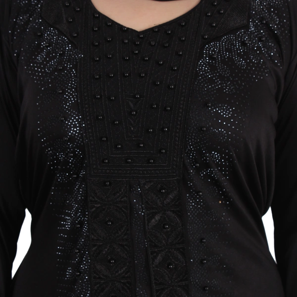 Humeira Abaya Dubai Style Crystal Embroidery Burkha With Pearl & Stone Work With Dupatta & NosePiece - 54, Black, 300 gms