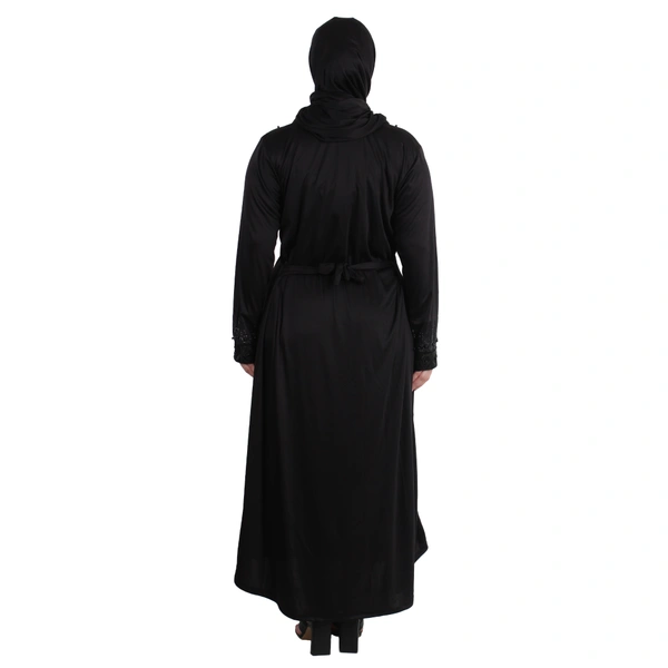 Humeira Abaya Dubai Style Crystal Embroidery Burkha With Pearl & Stone Work With Dupatta & NosePiece - 54, Black, 300 gms