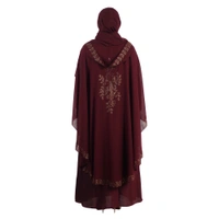 Humeira Abaya Dubai Style 3 Layer Heavy Stone Work Farasha in Al Nida Fabric With Self Atteched & Extra Dupatta - 54, Maroon, 300 gms
