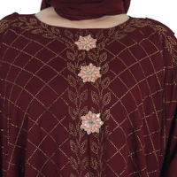 Humeira Abaya Dubai Style 3 Layer Heavy Stone Work Farasha in Al Nida Fabric With Self Atteched & Extra Dupatta - 54, Maroon, 300 gms