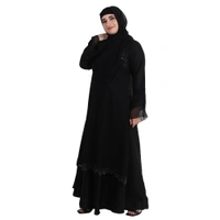 Humeira Abaya Dubai Style Double Layer Gulab Buta Burkha in Al Nida Fabric - 54, Black, 300 gms