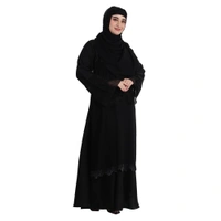 Humeira Abaya Dubai Style Double Layer Gulab Buta Burkha in Al Nida Fabric - 54, Black, 300 gms