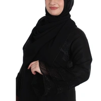 Humeira Abaya Dubai Style Double Layer Gulab Buta Burkha in Al Nida Fabric - 54, Black, 300 gms