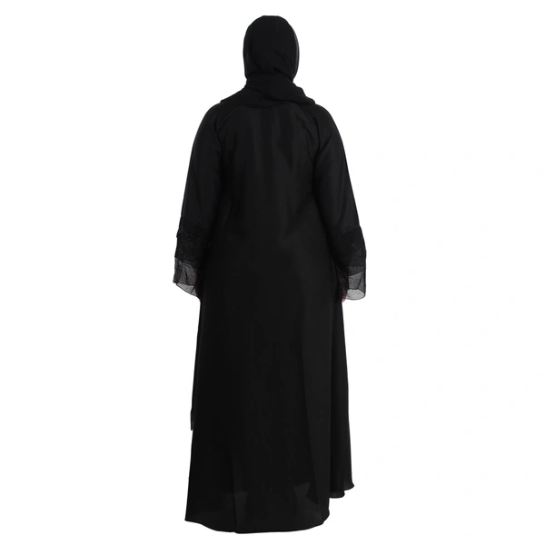 Humeira Abaya Dubai Style Double Layer Gulab Buta Burkha in Al Nida Fabric - 54, Black, 300 gms