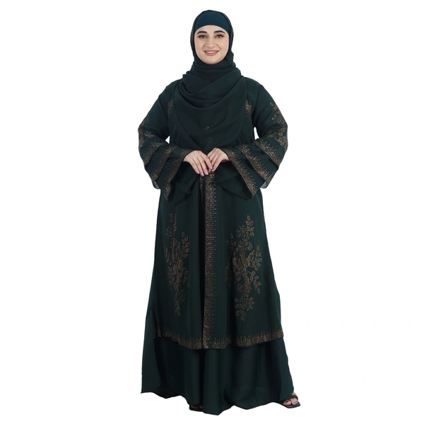 Humeira Abaya Kranti Mehdi Colour Shirag Abaya in Al Nida Fabric with Dupatta & NosePiece - 54, MEHDI, 300 gms