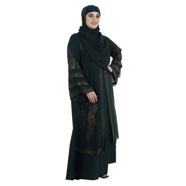 Humeira Abaya Kranti Mehdi Colour Shirag Abaya in Al Nida Fabric with Dupatta & NosePiece - 54, MEHDI, 300 gms