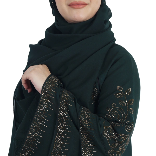 Humeira Abaya Kranti Mehdi Colour Shirag Abaya in Al Nida Fabric with Dupatta & NosePiece - 54, MEHDI, 300 gms
