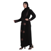 Humeira Abaya Dubai Style Koriya Kali Abaya in Crystal Fabric with Dupatta & NosePiece - 54, Black, 300 gms