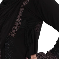 Humeira Abaya Dubai Style Koriya Kali Abaya in Crystal Fabric with Dupatta & NosePiece - 54, Black, 300 gms