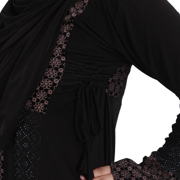 Humeira Abaya Dubai Style Koriya Kali Abaya in Crystal Fabric with Dupatta & NosePiece - 54, Black, 300 gms